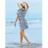 Ekouaer Womens Swimsuit Coverup Short Sleeve Beach Cover Up Dress V Neck Bikini Beachwear(Blue Leaf Print-01)