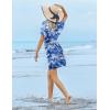 Ekouaer Womens Swimsuit Coverup Short Sleeve Beach Cover Up Dress V Neck Bikini Beachwear(Blue Tie Dye-01)