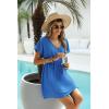 Ekouaer Womens Swimsuit Coverup Short Sleeve Beach Cover Up Dress V Neck Bikini Beachwear(Blue2-01)
