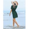 Ekouaer Womens Swimsuit Coverup Short Sleeve Beach Cover Up Dress V Neck Bikini Beachwear(Dark Green2-01)