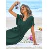 Ekouaer Womens Swimsuit Coverup Short Sleeve Beach Cover Up Dress V Neck Bikini Beachwear(Dark Green2-01)