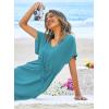 Ekouaer Womens Swimsuit Coverup Short Sleeve Beach Cover Up Dress V Neck Bikini Beachwear(Dark Peacock Blue-01)