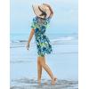 Ekouaer Womens Swimsuit Coverup Short Sleeve Beach Cover Up Dress V Neck Bikini Beachwear(Green Watercolor Flowers-01)