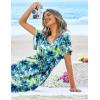 Ekouaer Womens Swimsuit Coverup Short Sleeve Beach Cover Up Dress V Neck Bikini Beachwear(Green Watercolor Flowers-01)