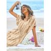 Ekouaer Womens Swimsuit Coverup Short Sleeve Beach Cover Up Dress V Neck Bikini Beachwear(Khaki Tie Dye-01)