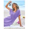 Ekouaer Womens Swimsuit Coverup Short Sleeve Beach Cover Up Dress V Neck Bikini Beachwear(Lavender-01)