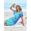 Ekouaer Womens Swimsuit Coverup Short Sleeve Beach Cover Up Dress V Neck Bikini Beachwear(Marine Tie Dye-01)