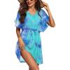 Ekouaer Womens Swimsuit Coverup Short Sleeve Beach Cover Up Dress V Neck Bikini Beachwear(Marine Tie Dye-01)
