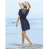Ekouaer Womens Swimsuit Coverup Short Sleeve Beach Cover Up Dress V Neck Bikini Beachwear(Navy Blue2-01)