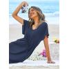 Ekouaer Womens Swimsuit Coverup Short Sleeve Beach Cover Up Dress V Neck Bikini Beachwear(Navy Blue2-01)