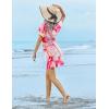 Ekouaer Womens Swimsuit Coverup Short Sleeve Beach Cover Up Dress V Neck Bikini Beachwear(Pink Stitching Print)
