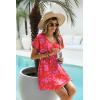 Ekouaer Womens Swimsuit Coverup Short Sleeve Beach Cover Up Dress V Neck Bikini Beachwear(Red Floral-01)