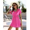 Ekouaer Womens Swimsuit Coverup Short Sleeve Beach Cover Up Dress V Neck Bikini Beachwear(Rose Red)