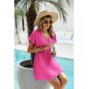 Ekouaer Womens Swimsuit Coverup Short Sleeve Beach Cover Up Dress V Neck Bikini Beachwear(Rose Red)