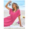 Ekouaer Womens Swimsuit Coverup Short Sleeve Beach Cover Up Dress V Neck Bikini Beachwear(Rose2-01)