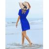 Ekouaer Womens Swimsuit Coverup Short Sleeve Beach Cover Up Dress V Neck Bikini Beachwear(Snorkel Blue2-01)