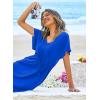 Ekouaer Womens Swimsuit Coverup Short Sleeve Beach Cover Up Dress V Neck Bikini Beachwear(Snorkel Blue2-01)
