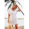 Ekouaer Womens Swimsuit Coverup Short Sleeve Beach Cover Up Dress V Neck Bikini Beachwear(White)
