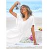 Ekouaer Womens Swimsuit Coverup Short Sleeve Beach Cover Up Dress V Neck Bikini Beachwear(White)