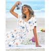 Ekouaer Womens Swimsuit Coverup Short Sleeve Beach Cover Up Dress V Neck Bikini Beachwear(White Floral-01)