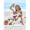Ekouaer Womens Swimsuit Coverup Short Sleeve Beach Cover Up Dress V Neck Bikini Beachwear(White Leaf-01)
