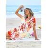 Ekouaer Womens Swimsuit Coverup Short Sleeve Beach Cover Up Dress V Neck Bikini Beachwear(White Red Leaf-01)