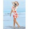 Ekouaer Womens Swimsuit Coverup Short Sleeve Beach Cover Up Dress V Neck Bikini Beachwear(White Red Leaf-01)