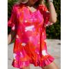 Ekouaer Womens Swimsuit Coverup V Neck Bathing Suit Beach Dress Sexy Ruffle Sleeves Bikini Cover Up Loose Top XS-3XL(Rose Tie Dye)