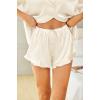 HOTOUCH Womens Satin Pajamas Set Button Down 2 Piece Silk Pjs Shorts Set Ruffle Lingerie Notch Collar Sleepwear(Apricot)