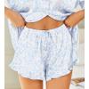 HOTOUCH Womens Satin Pajamas Set Button Down 2 Piece Silk Pjs Shorts Set Ruffle Lingerie Notch Collar Sleepwear(Blue Leopard)
