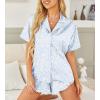 HOTOUCH Womens Satin Pajamas Set Button Down 2 Piece Silk Pjs Shorts Set Ruffle Lingerie Notch Collar Sleepwear(Blue Leopard)