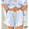 HOTOUCH Womens Satin Pajamas Set Button Down 2 Piece Silk Pjs Shorts Set Ruffle Lingerie Notch Collar Sleepwear(Blue Striped)