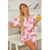 HOTOUCH Womens Satin Pajamas Set Button Down 2 Piece Silk Pjs Shorts Set Ruffle Lingerie Notch Collar Sleepwear(Bow)