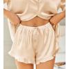 HOTOUCH Womens Satin Pajamas Set Button Down 2 Piece Silk Pjs Shorts Set Ruffle Lingerie Notch Collar Sleepwear(Champagne)