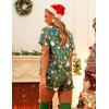 HOTOUCH Womens Satin Pajamas Set Button Down 2 Piece Silk Pjs Shorts Set Ruffle Lingerie Notch Collar Sleepwear(Christmas Green)