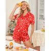 HOTOUCH Womens Satin Pajamas Set Button Down 2 Piece Silk Pjs Shorts Set Ruffle Lingerie Notch Collar Sleepwear(Christmas Red)