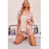 HOTOUCH Womens Satin Pajamas Set Button Down 2 Piece Silk Pjs Shorts Set Ruffle Lingerie Notch Collar Sleepwear(Coffee Leopard)