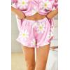 HOTOUCH Womens Satin Pajamas Set Button Down 2 Piece Silk Pjs Shorts Set Ruffle Lingerie Notch Collar Sleepwear(Floral Pink)