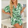 HOTOUCH Womens Satin Pajamas Set Button Down 2 Piece Silk Pjs Shorts Set Ruffle Lingerie Notch Collar Sleepwear(Green Leaf)