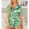 HOTOUCH Womens Satin Pajamas Set Button Down 2 Piece Silk Pjs Shorts Set Ruffle Lingerie Notch Collar Sleepwear(Green Leaf)