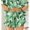 HOTOUCH Womens Satin Pajamas Set Button Down 2 Piece Silk Pjs Shorts Set Ruffle Lingerie Notch Collar Sleepwear(Green Leaf)