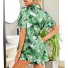 HOTOUCH Womens Satin Pajamas Set Button Down 2 Piece Silk Pjs Shorts Set Ruffle Lingerie Notch Collar Sleepwear(Green Leaf)