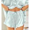 HOTOUCH Womens Satin Pajamas Set Button Down 2 Piece Silk Pjs Shorts Set Ruffle Lingerie Notch Collar Sleepwear(Green Striped)
