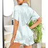 HOTOUCH Womens Satin Pajamas Set Button Down 2 Piece Silk Pjs Shorts Set Ruffle Lingerie Notch Collar Sleepwear(Green Striped)