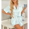 HOTOUCH Womens Satin Pajamas Set Button Down 2 Piece Silk Pjs Shorts Set Ruffle Lingerie Notch Collar Sleepwear(Green Striped)