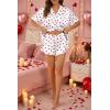 HOTOUCH Womens Satin Pajamas Set Button Down 2 Piece Silk Pjs Shorts Set Ruffle Lingerie Notch Collar Sleepwear(Heart)