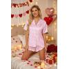 HOTOUCH Womens Satin Pajamas Set Button Down 2 Piece Silk Pjs Shorts Set Ruffle Lingerie Notch Collar Sleepwear(Heart Stripes)
