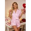 HOTOUCH Womens Satin Pajamas Set Button Down 2 Piece Silk Pjs Shorts Set Ruffle Lingerie Notch Collar Sleepwear(Heart Stripes)