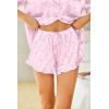 HOTOUCH Womens Satin Pajamas Set Button Down 2 Piece Silk Pjs Shorts Set Ruffle Lingerie Notch Collar Sleepwear(Heart Stripes)