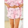 HOTOUCH Womens Satin Pajamas Set Button Down 2 Piece Silk Pjs Shorts Set Ruffle Lingerie Notch Collar Sleepwear(Lettter-love)